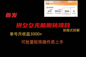 拼夕夕无脑搬砖，单号稳定收益3000+，保姆式拆解