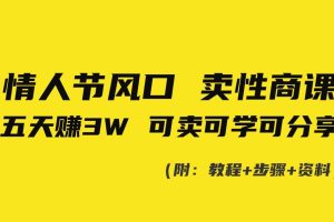 （8958期）情人节风口！卖性商课，小白五天赚3W，可卖可学可分享！