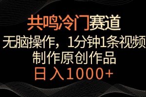 共鸣冷门赛道，无脑操作，一分钟一条视频，日入1000+【揭秘】