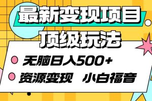 （9297期）最新变现项目顶级玩法 无脑日入500+ 资源变现 小白福音