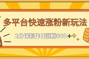 多平台快速涨粉最新玩法，2分钟制作，日涨粉800+【揭秘】