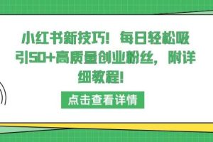 小红书新技巧，每日轻松吸引50+高质量创业粉丝，附详细教程【揭秘】