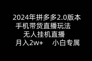 （9768期）2024年拼多多2.0版本，手机带货直播玩法，无人挂机直播， 月入2w+， 小…