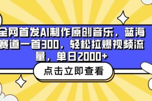 全网首发AI制作原创音乐，蓝海赛道一首300，轻松拉爆视频流量，单日2000+