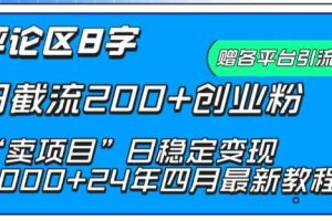 抖音评论区8字日截流200+创业粉 “卖项目”日稳定变现5000+【揭秘】