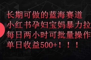 长期可做的蓝海赛道，小红书孕妇宝妈暴力拉新玩法，每日两小时可批量操作，单日收益500+【揭秘】