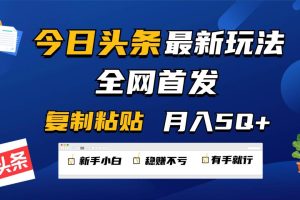 今日头条最新玩法全网首发，无脑复制粘贴 每天2小时月入5000+，非常适合新手小白