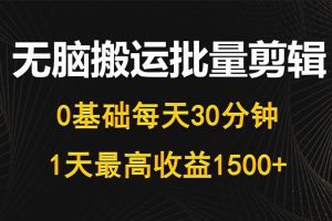 （10008期）每天30分钟，0基础无脑搬运批量剪辑，1天最高收益1500+