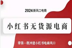 2024新风口电商，小红书无货源电商，带第一批冲进小红书电商风口