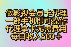 做影视会员卡代理，一部手机即可操作，代理拿卡无需费用，每日收入500＋