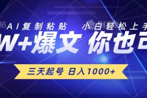 （10446期）三天起号 日入1000+ AI复制粘贴 小白轻松上手