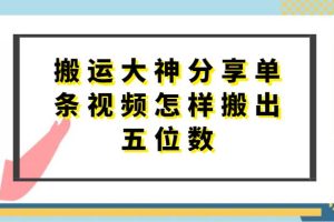 搬运大神分享单条视频怎样搬出五位数，短剧搬运，万能去重