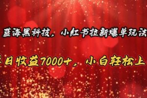 （10860期）蓝海黑科技，小红书拉新爆单玩法，单日收益7000+，小白轻松上手