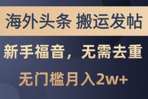 （10861期）海外头条搬运发帖，新手福音，甚至无需去重，无门槛月入2w+