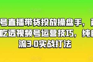 视频号直播带货投放操盘手，两天带你吃透视频号运营技巧，纯自然流3.0实战打法