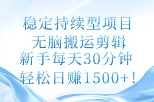 （11094期）稳定持续型项目，无脑搬运剪辑，新手每天30分钟，轻松日赚1500+！