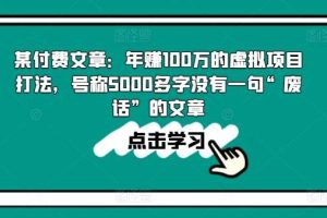 某付费文章：年赚100w的虚拟项目打法，号称5000多字没有一句“废话”的文章