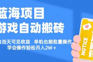 （11265期）【蓝海项目】游戏自动搬砖 小白当天可见收益 单机也能批量操作 学会操…