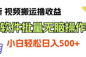 最新视频搬运撸收益，软件无脑批量操作，新手小白轻松上手