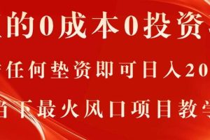 （11387期）真正的0成本0投资项目，无需任何垫资即可日入2000+，当下最火风口项目教学