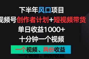 下半年风口项目，视频号创作者计划+视频带货，单日收益1000+，一个视频两份收益