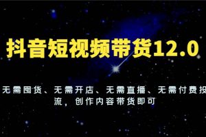 抖音短视频带货12.0，无需囤货、无需开店、无需直播、无需付费投流，创作内容带货即可