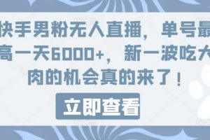 快手男粉无人直播，单号最高一天6000+，新一波吃大肉的机会真的来了