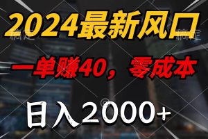 （11696期）2024最新风口项目，一单40，零成本，日入2000+，小白也能100%必赚