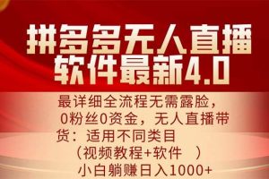 （11891期）拼多多无人直播软件最新4.0，最详细全流程无需露脸，0粉丝0资金， 小白…