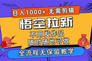 （12182期）悟空拉新日入1000+无需剪辑当天上手，一部手机随时随地可做，全流程无…