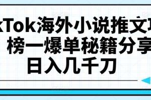 TikTok海外小说推文项目，榜一爆单秘籍分享，日入几千刀