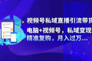 视频号私域直播引流带货：电脑+视频号，私域变现，精准复购，月入过万