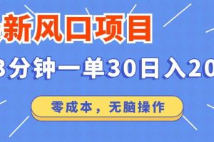 （12272期）最新风口项目操作，3分钟一单30。日入2000左右，零成本，无脑操作。