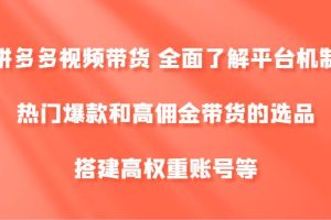 拼多多视频带货 全面了解平台机制、热门爆款和高佣金带货的选品，搭建高权重账号等