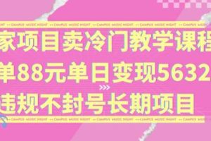 独家项目卖冷门教学课程一单88元单日变现5632元违规不封号长期项目【揭秘】