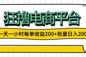 （12463期）一天一小时 狂撸电商平台 每单收益200+ 批量日入2000+