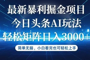 （12524期）今日头条最新暴利掘金AI玩法，动手不动脑，简单易上手。小白也可轻松矩…