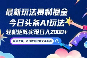 （12547期）今日头条最新暴利玩法AI掘金，动手不动脑，简单易上手。小白也可轻松矩…