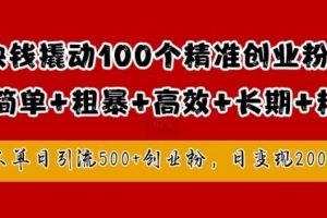 1块钱撬动100个精准创业粉，简单粗暴高效长期精准，单人单日引流500+创业粉，日变现2k【揭秘】