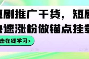 短剧推广干货，短剧快速涨粉做锚点挂载