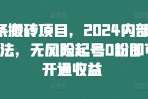 头条搬砖项目，2024内部新玩法，无风险起号0粉即可开通收益