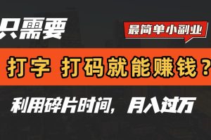 只需要打字，打码，就能赚钱？最简单的赚钱小副业，利用碎片时间，月入过万！