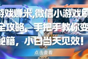 玩游戏挣米，微信小游戏刷广告全攻略，手把手教你变现秘籍，小白当天见效