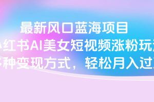 最新风口蓝海项目，小红书AI美女短视频涨粉玩法，多种变现方式轻松月入过万