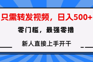 只需要转发视频，0门槛，0投入，新人小白直接上手开干