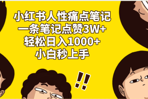 小红书人性痛点笔记，一条笔记点赞3W+，轻松日入1000+，小白秒上手