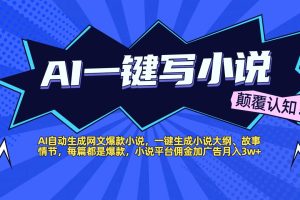 AI自动生成网文爆款小说，一键生成小说大纲、故事情节，每篇都是爆款，小说平台佣金加广告月入3w+
